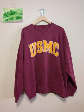 USMC Big Cotton Crewneck Sweatshirt Burgundy XL Distressed USA